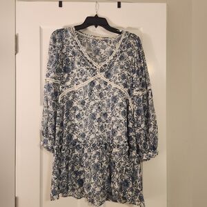 Altar'd State Blue and White Floral Top